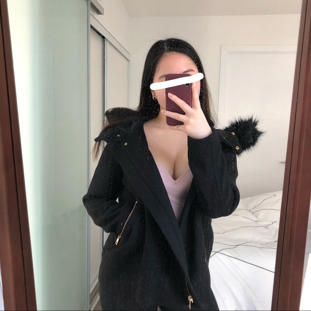 zara winter jacket in black with gold detailing